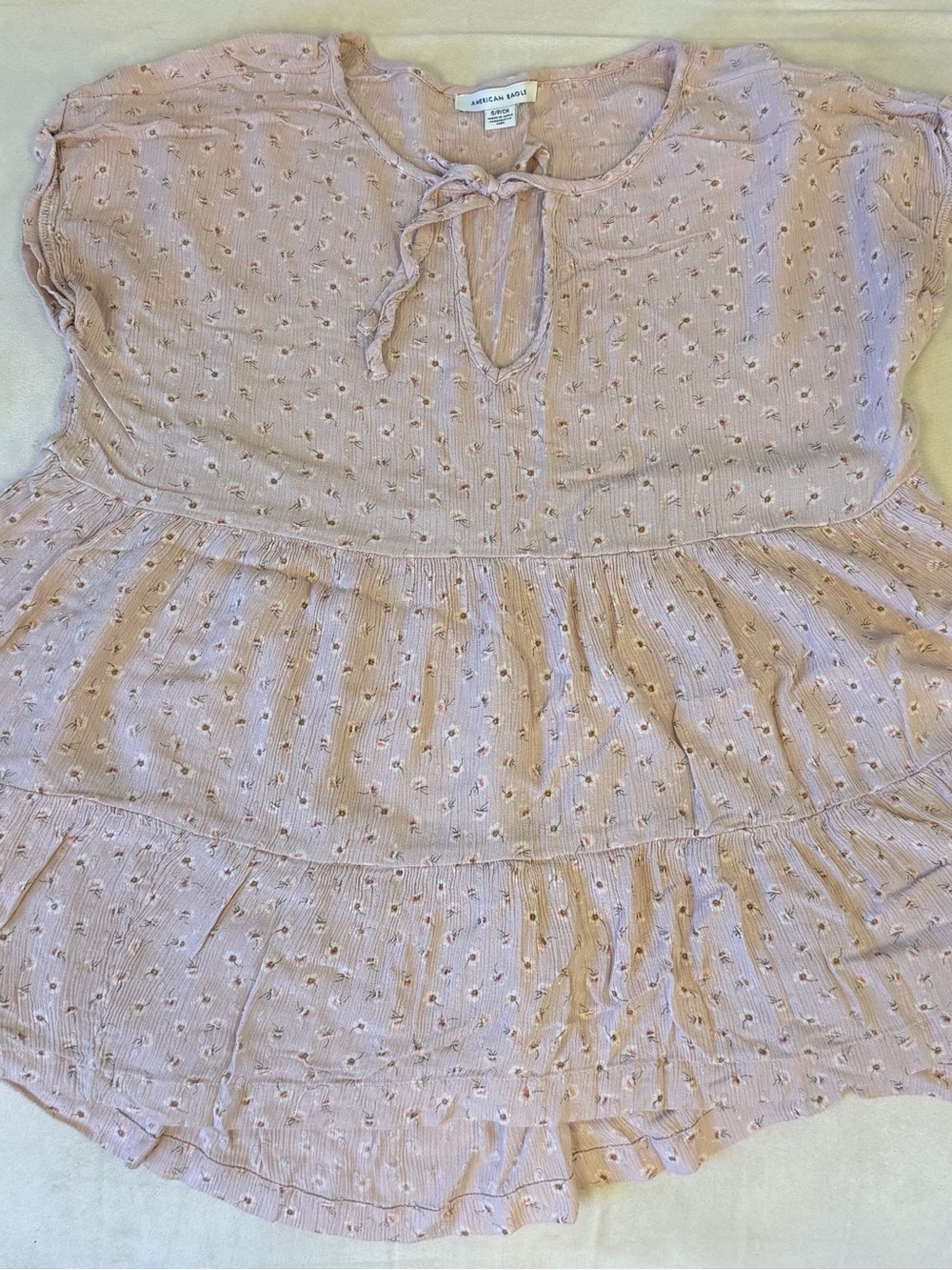 American Eagle Pink Floral Tiered Babydoll Blouse Top S